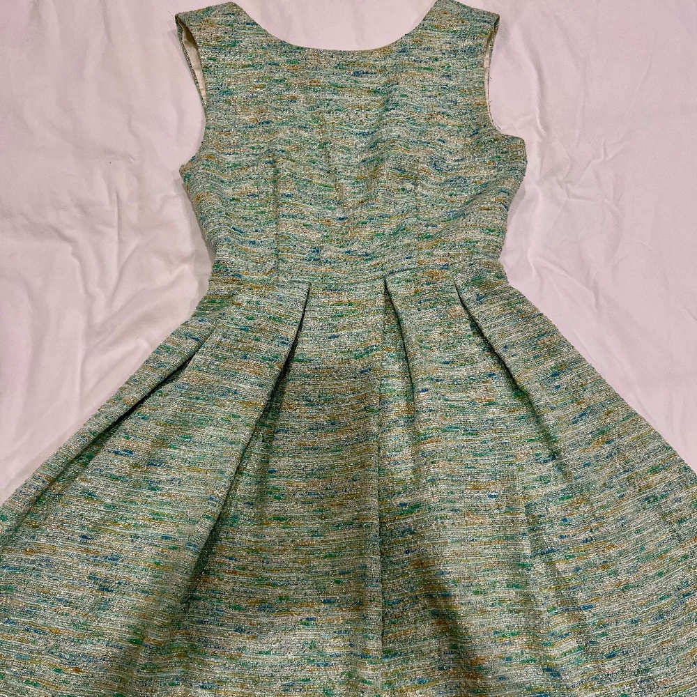 Anthropologie Mint Green Tweed Fit-and-Flare Dress - Picture 5 of 7